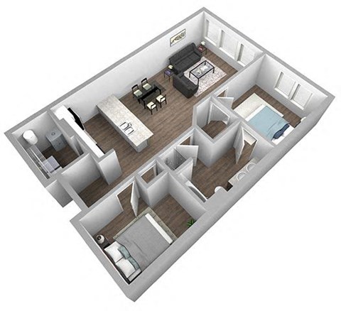 Floor plan for 1 bed, 1 bath, 930 sqft