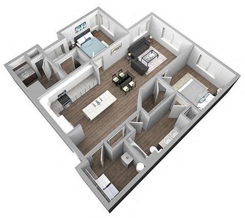 Floor plan for 2 beds, 2 baths, 1144 sqft