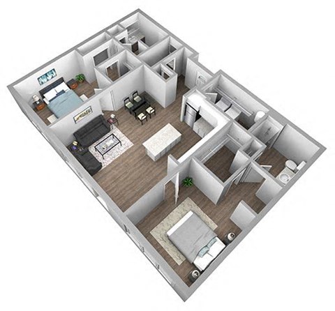 Floor plan for 2 beds, 2.5 baths, 1358 sqft