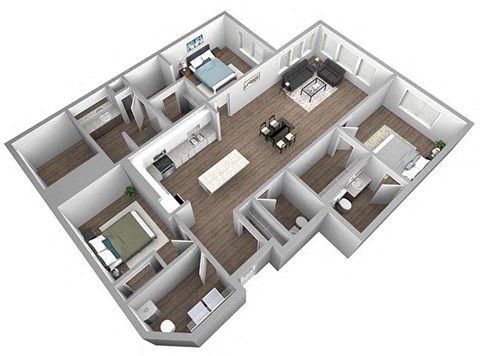 Floor plan for 2 beds, 2.5 baths, 1434 sqft