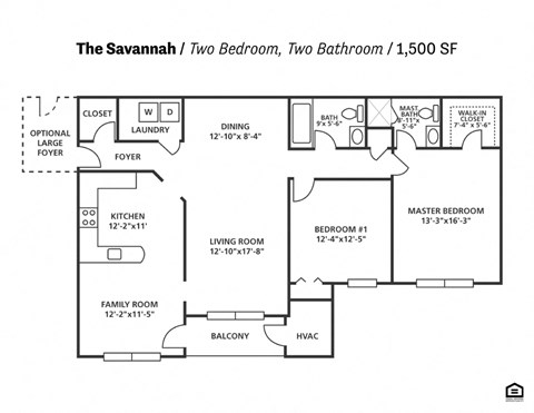 Floor plan for 2 beds, 2 baths, 1500 sqft