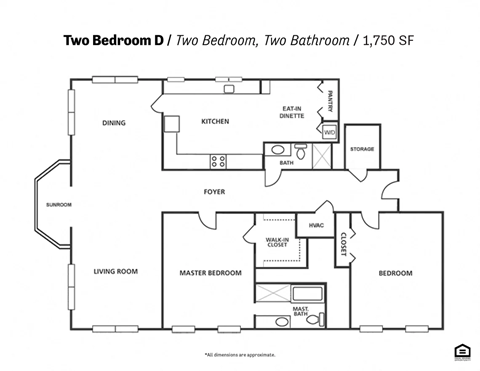 Floor plan for 2 beds, 2 baths, 1750 sqft