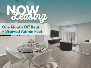Atlanta apartment for rent - A modern living room with a dining table set for four.