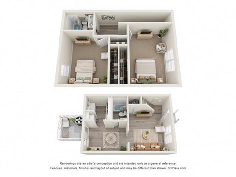 Floor plan for 2 beds, 2 baths, 1002 sqft