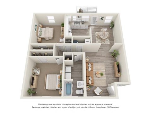 Floor plan for 2 beds, 1 bath, 950 sqft