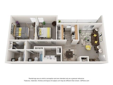 Floor plan for 2 beds, 2 baths, 850 sqft