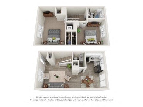 Floor plan for 2 beds, 1.5 baths, 1300 sqft