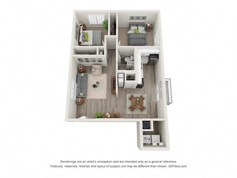 Floor plan for 2 beds, 1 bath, 1100 sqft