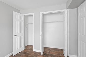 Generous walk-in closets with shelving