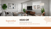 Lawrenceville apartment for rent - A living room with a $500 off offer for September.