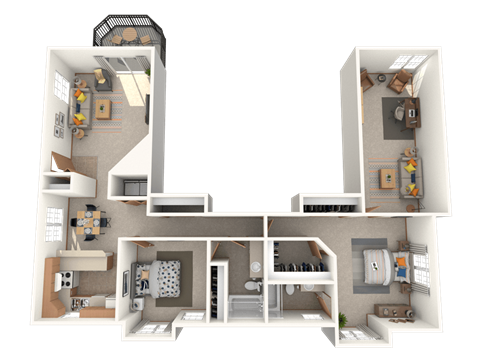 Floor plan for 2 beds, 2 baths, 1218 sqft