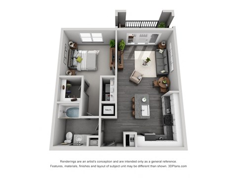 Floor plan for 1 bed, 1 bath, 784 sqft