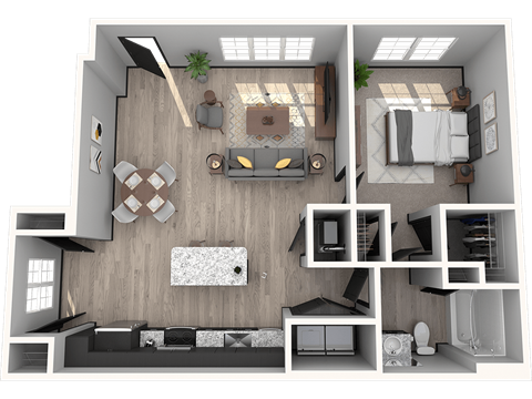 Floor plan for 1 bed, 1 bath, 819 sqft