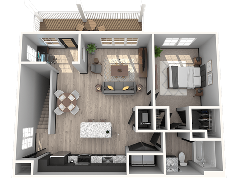 Floor plan for 1 bed, 1 bath, 915 sqft