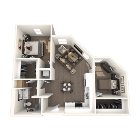 Floor plan for 2 beds, 1 bath, 793 sqft