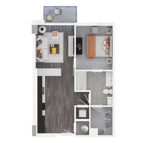 Floor plan for 1 bed, 1 bath, 683 sqft