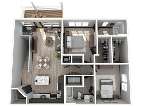 Floor plan for 2 beds, 2 baths, 1156 sqft