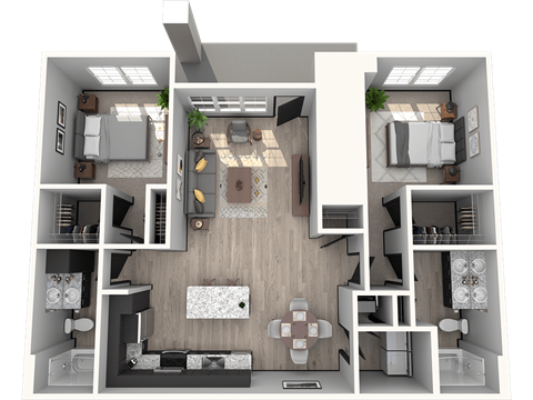 Floor plan for 2 beds, 2 baths, 1085 sqft