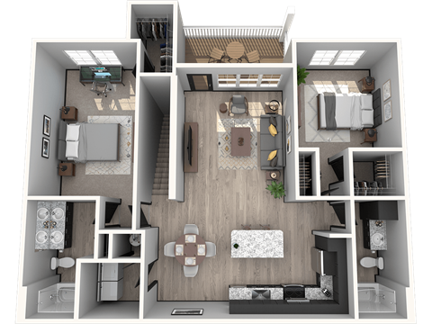 Floor plan for 2 beds, 2 baths, 1191 sqft