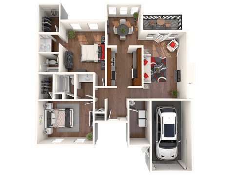 Floor plan for 2 beds, 2 baths, 1370 sqft