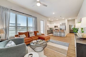 Georgetown apartment for rent - A modern living room with a grey sofa and a coffee table.