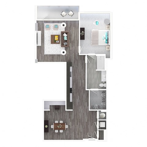 Floor plan for 1 bed, 1 bath, 1110 sqft