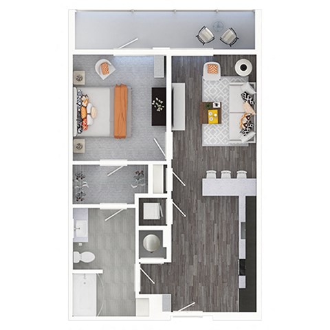 Floor plan for 1 bed, 1 bath, 698 sqft
