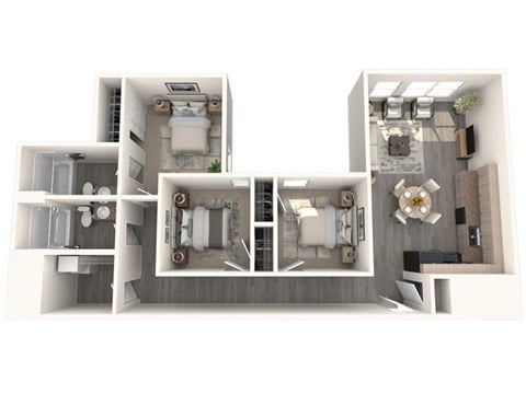Floor plan for 3 beds, 2 baths, 1119 sqft