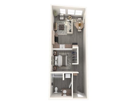 Floor plan for 1 bed, 1 bath, 562 sqft