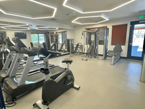 Aurora apartment for rent - A gym with treadmills, weights, and exercise equipment.