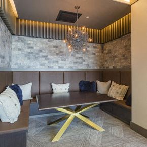 Nashville apartment for rent - a dining room with a table and a chandelier