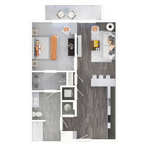 Floor plan for 1 bed, 1 bath, 693 sqft