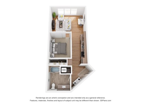Floor plan for 1 bed, 1 bath