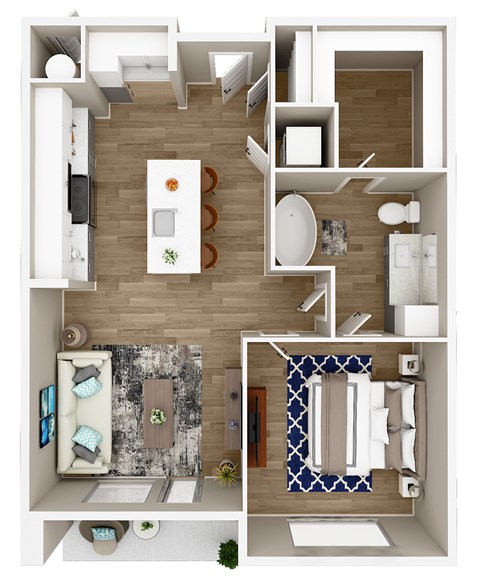 Floor plan for 1 bed, 1 bath, 697 sqft