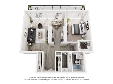 Floor plan for 1 bed, 1 bath, 800 sqft
