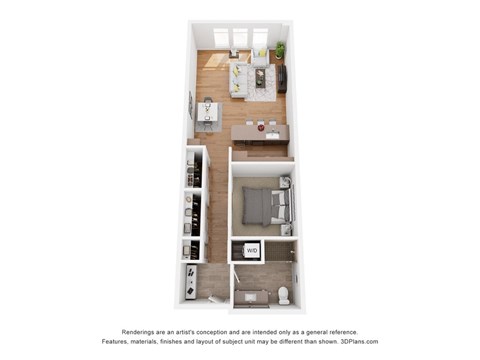 Floor plan for 1 bed, 1 bath, 712 sqft