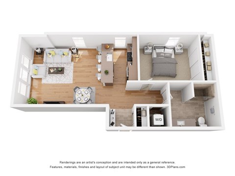 Floor plan for 1 bed, 1 bath