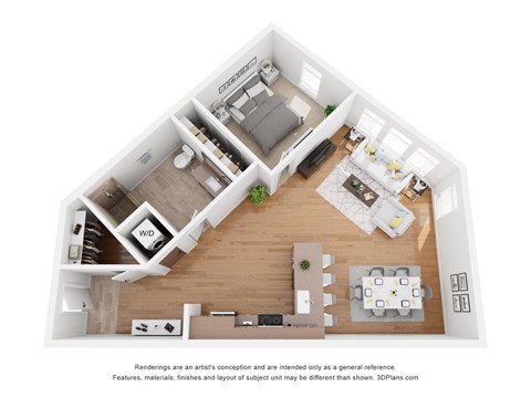 Floor plan for 1 bed, 1 bath, 805 sqft