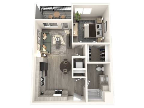 Floor plan for 1 bed, 1 bath, 628 sqft