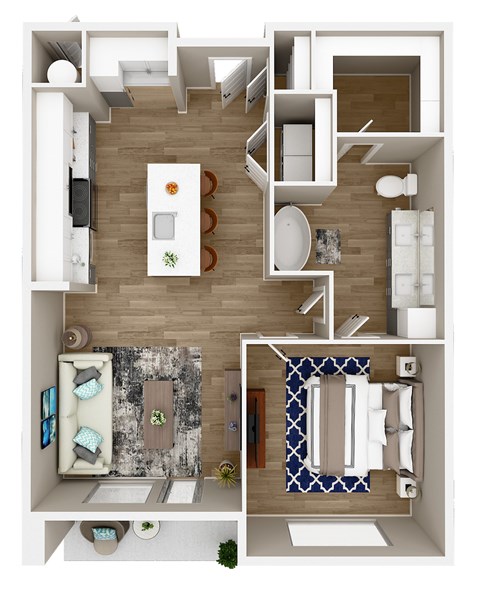 Floor plan for 1 bed, 1 bath, 749 sqft