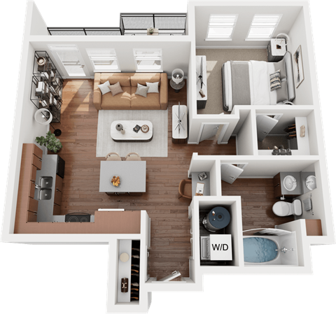 Floor plan for 1 bed, 1 bath, 823 sqft