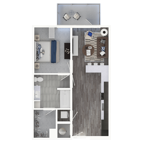 Floor plan for 1 bed, 1 bath, 662 sqft