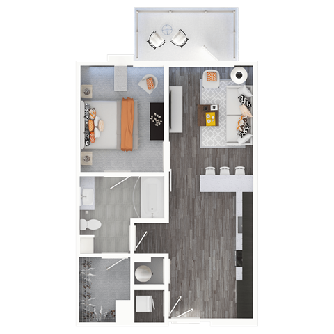 Floor plan for 1 bed, 1 bath, 662 sqft