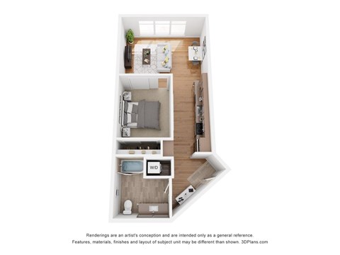 Floor plan for 1 bed, 1 bath, 620 sqft