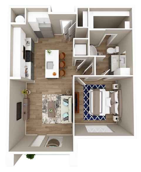 Floor plan for 1 bed, 1 bath, 744 sqft