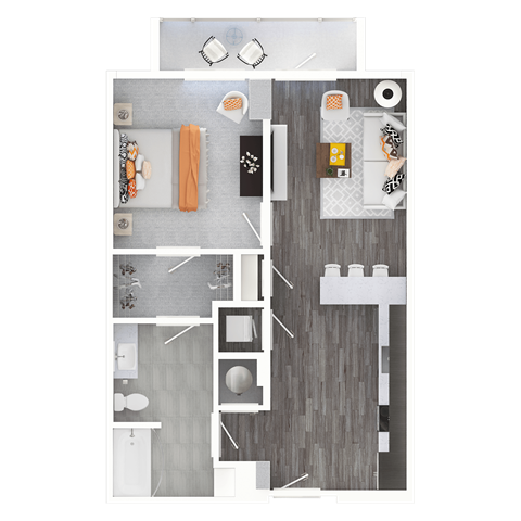 Floor plan for 1 bed, 1 bath, 784 sqft
