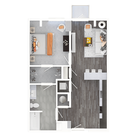 Floor plan for 1 bed, 1 bath, 698 sqft