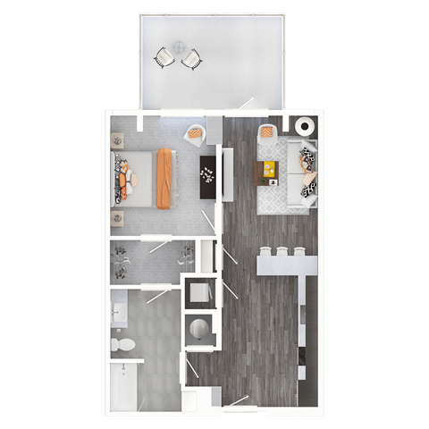 Floor plan for 1 bed, 1 bath, 693 sqft