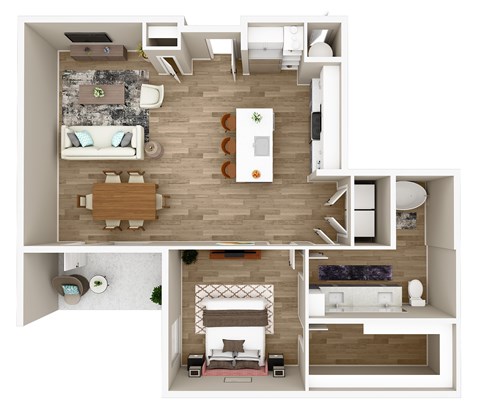 Floor plan for 1 bed, 1 bath, 976 sqft