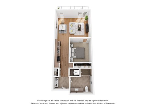 Floor plan for 1 bed, 1 bath, 680 sqft